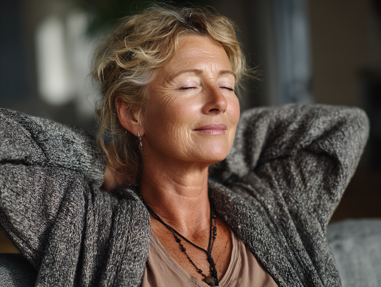 Senior practicing gentle yoga movements in a peaceful studio setting