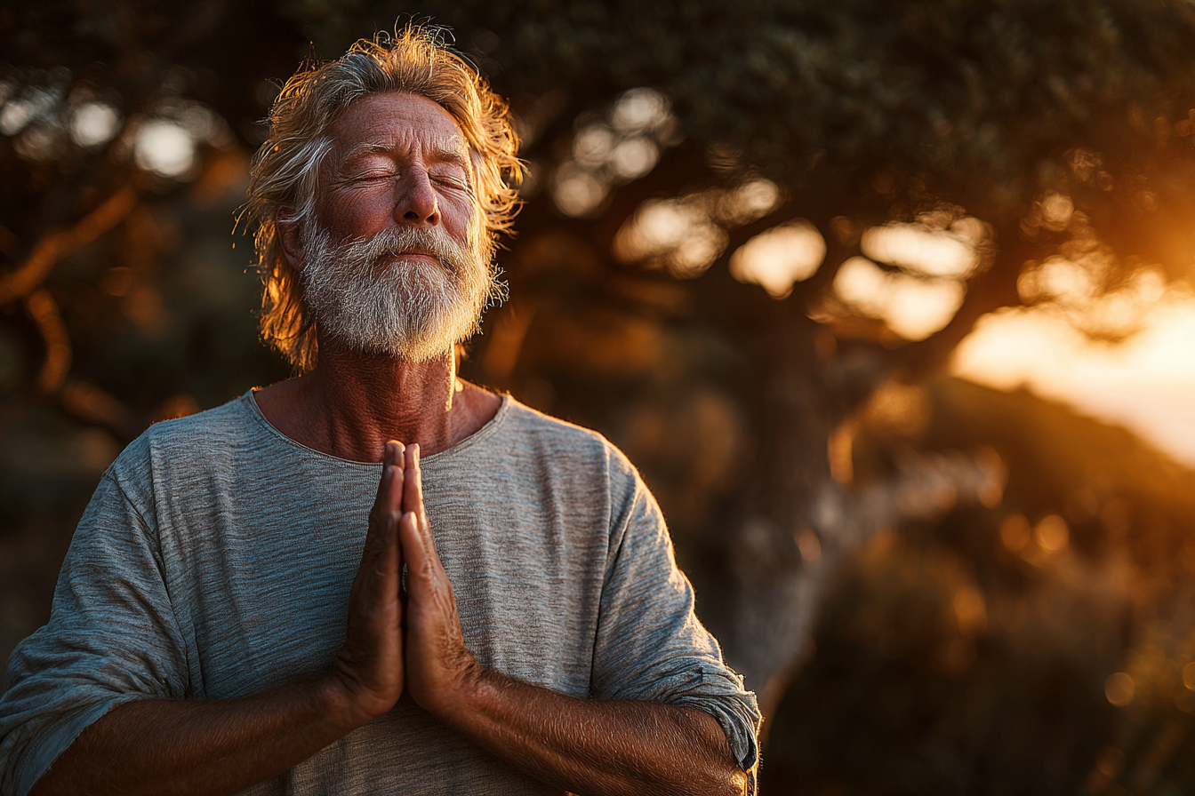 Peaceful meditation session with seniors in a tranquil environment